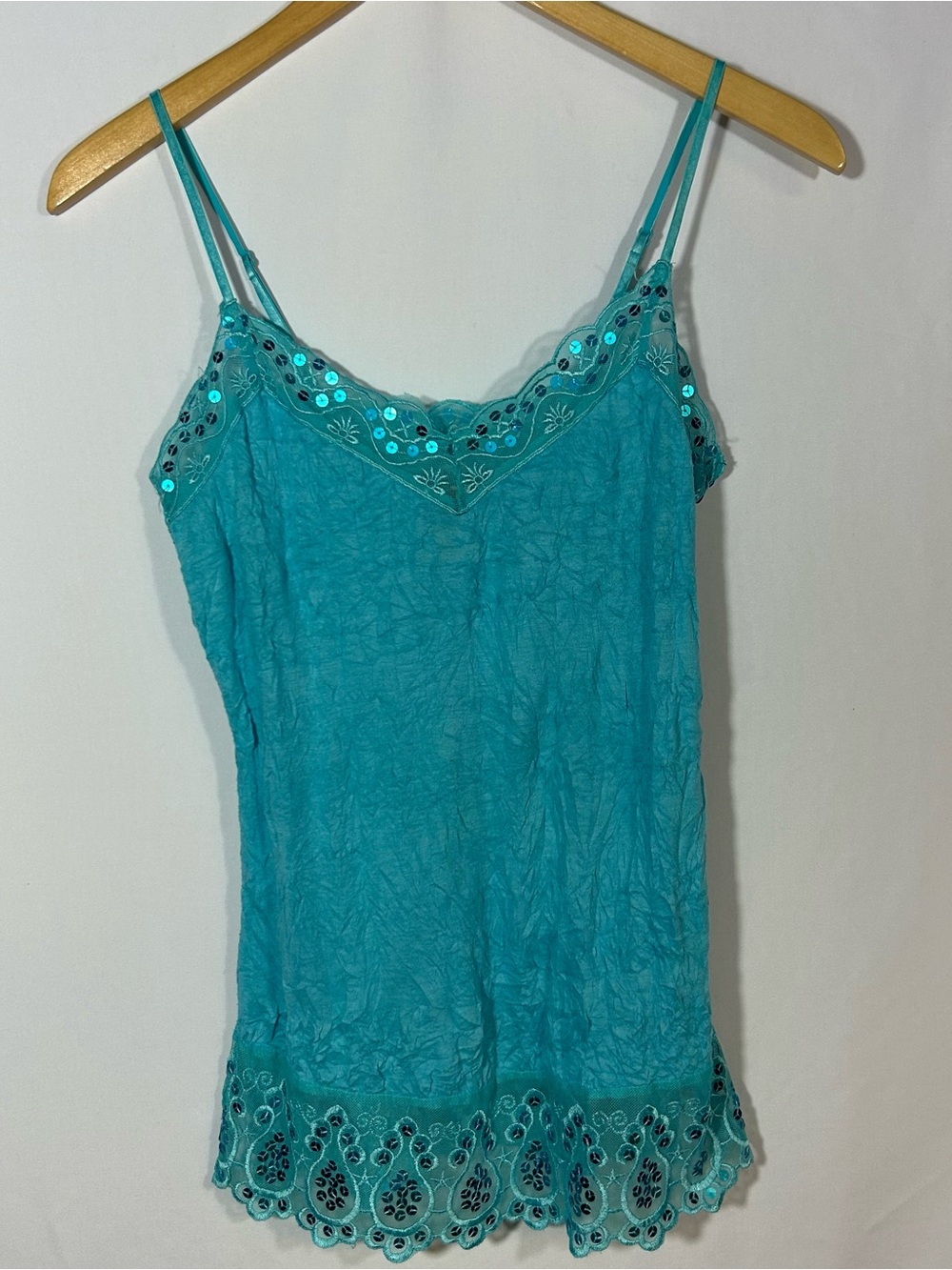 Weavers Girl Y2K Tank Top Cami Small Turquoise Sequins Sparkle Layering